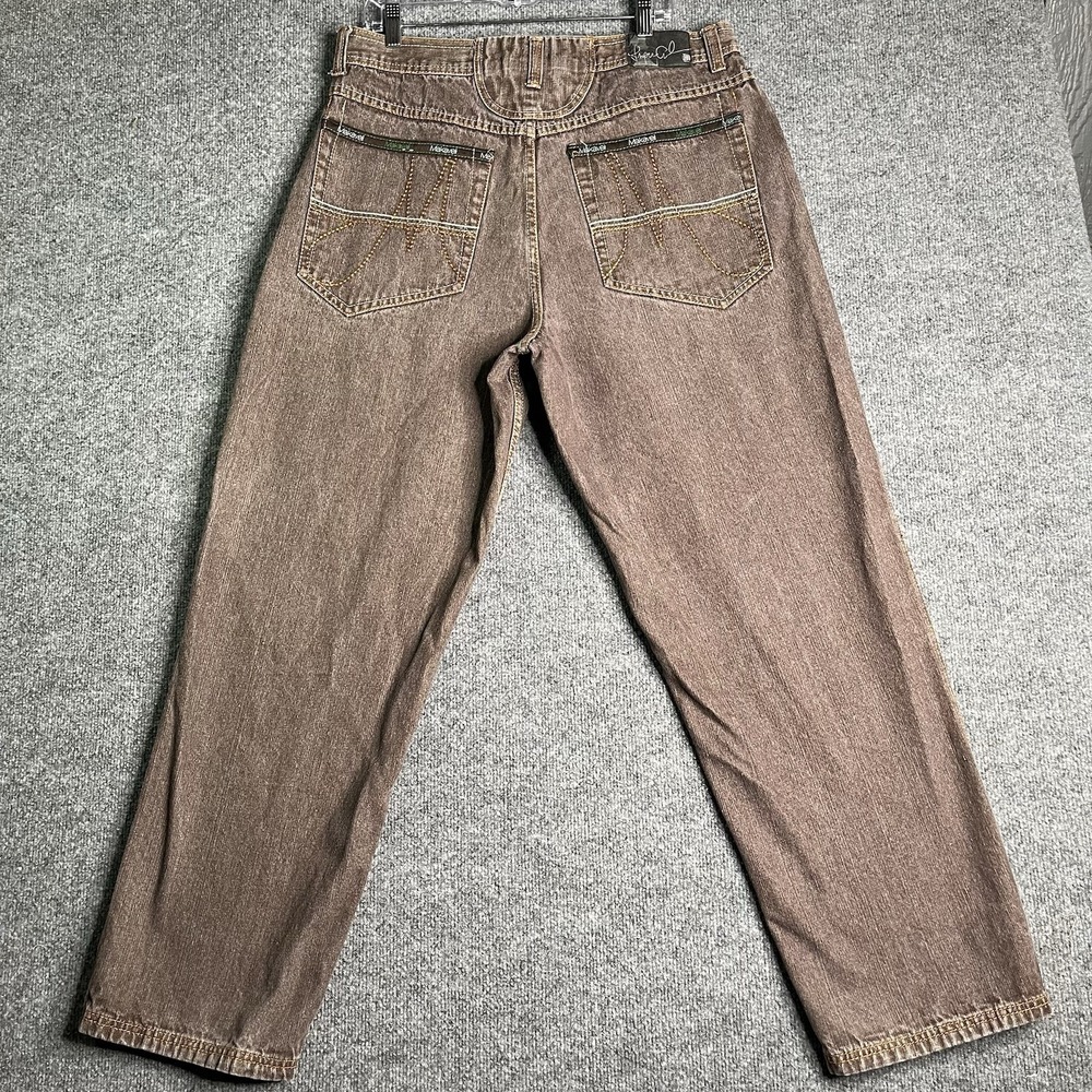 Vintage Y2K Makaveli Denim Jeans Men 36 Baggy Brown Copper Wash Hip Hop 2pac